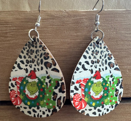 Grinch Joy Christmas Earrings