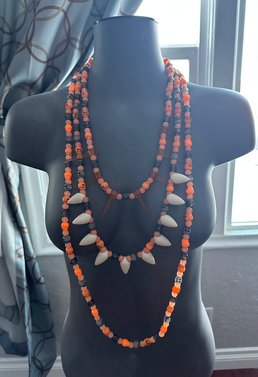 Spooky Spiky skull Beaded Necklace
