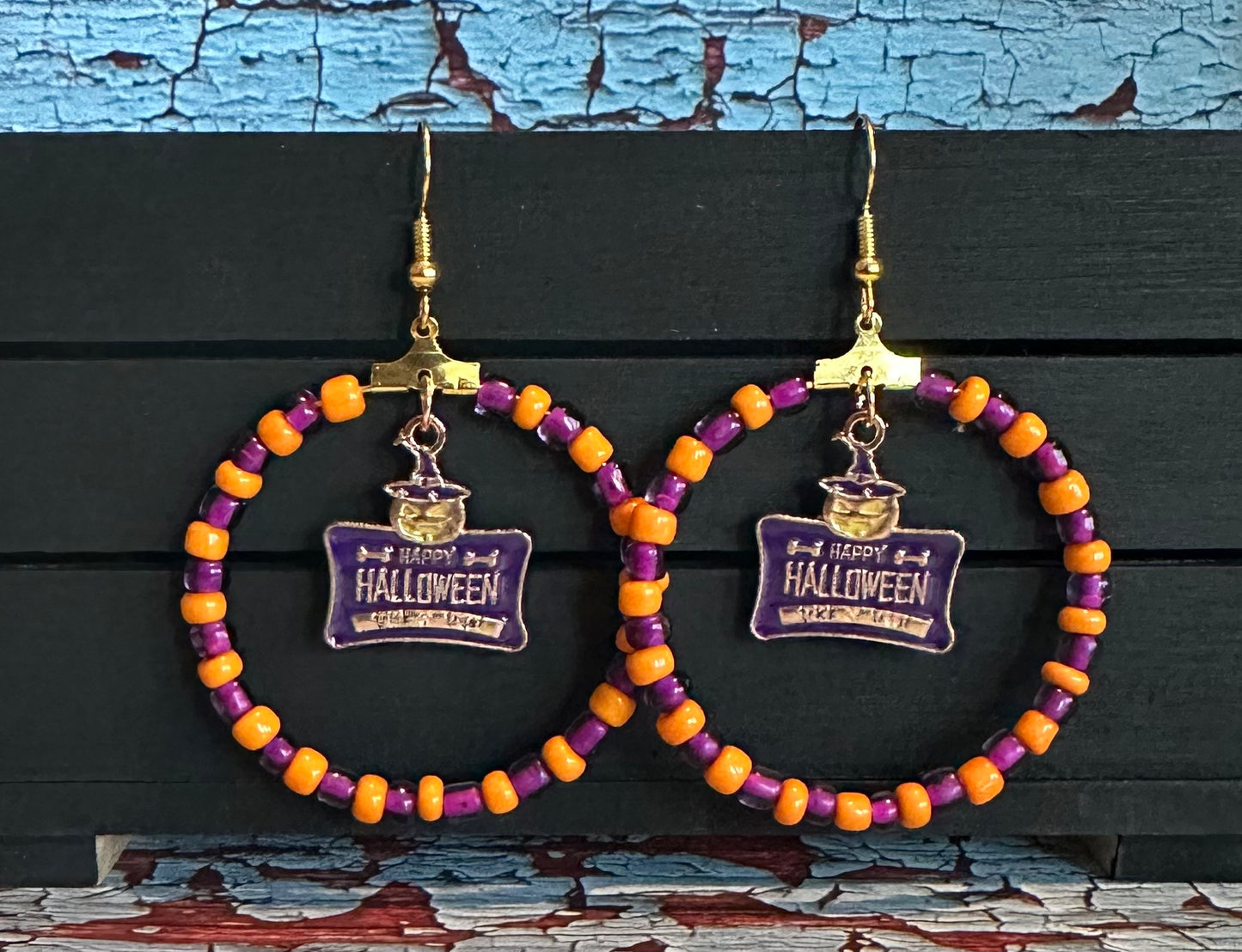 Happy Halloween Beaded Hoop Earrings