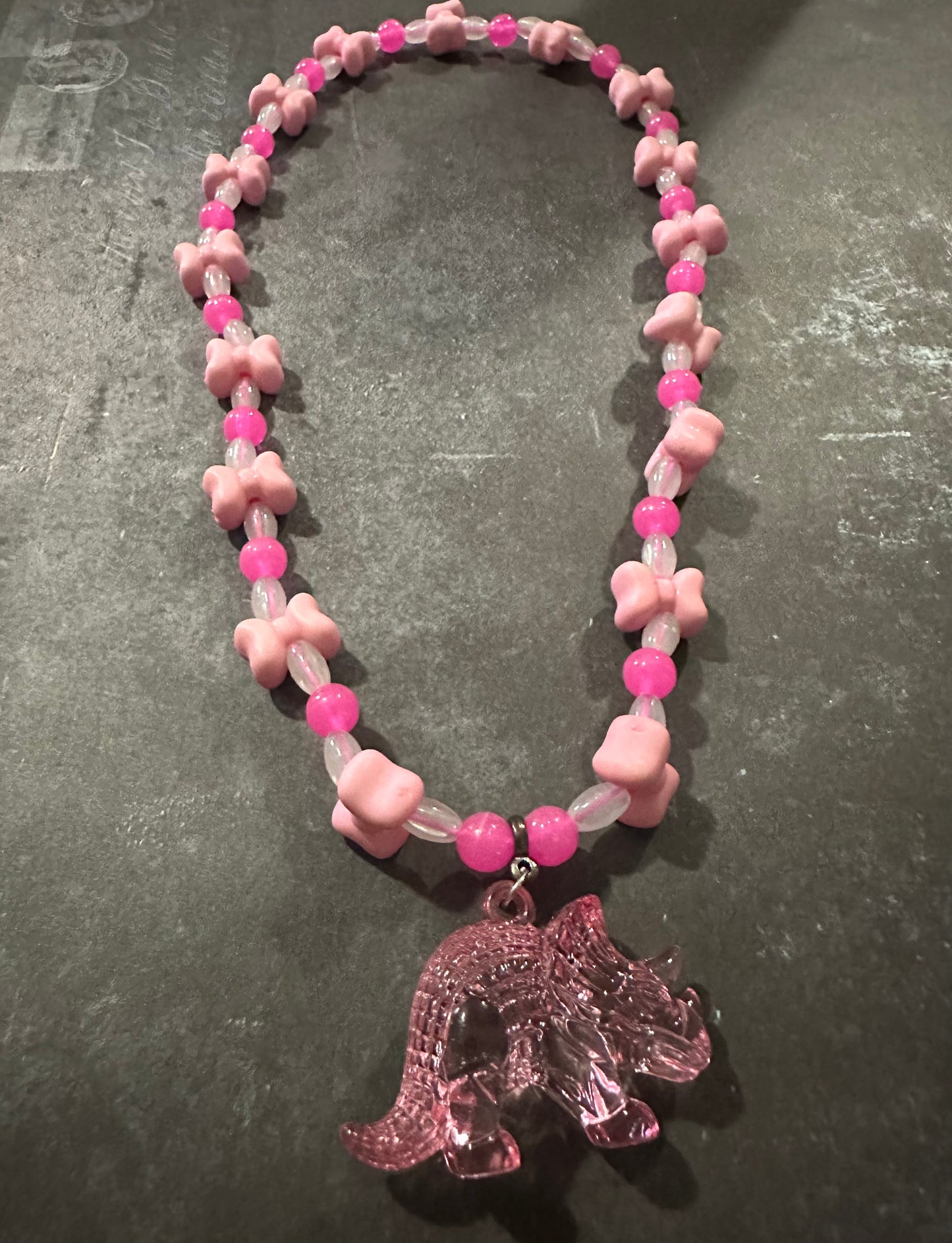 Kids Beaded Dino & Bows Necklace