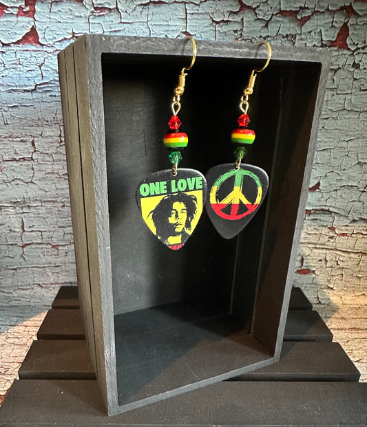 Reggae one love Guitar pick Earrings