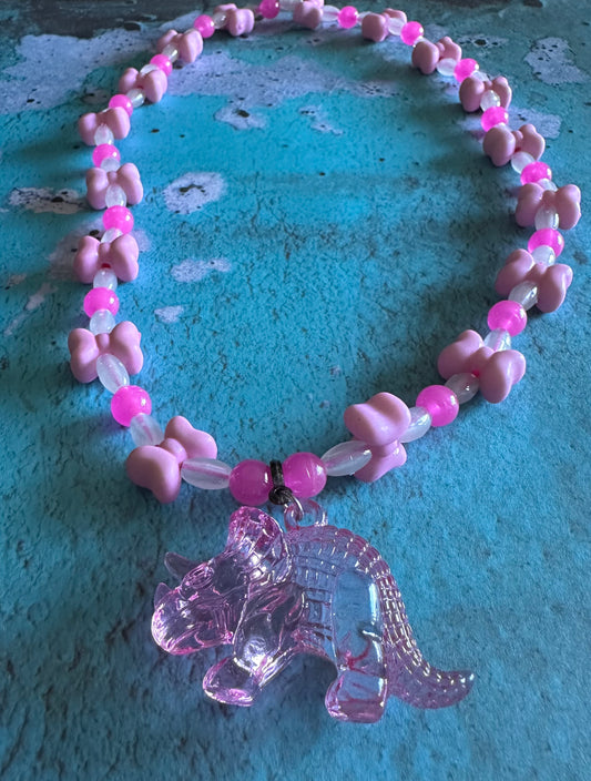 Kids Beaded Dino & Bows Necklace