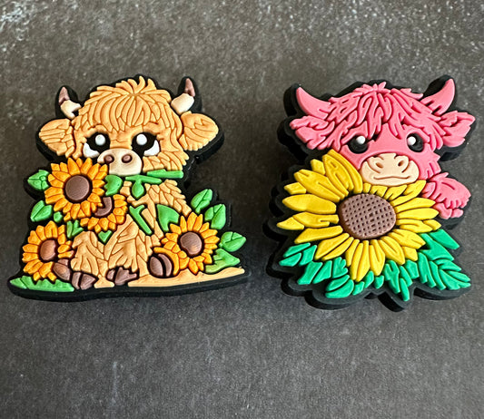 Sunflower cow shoe charm set
