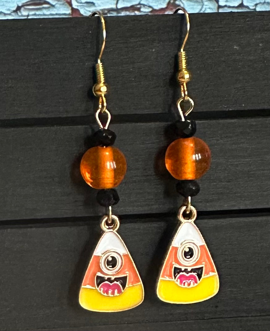 Candy Corn Monster Charm Earrings