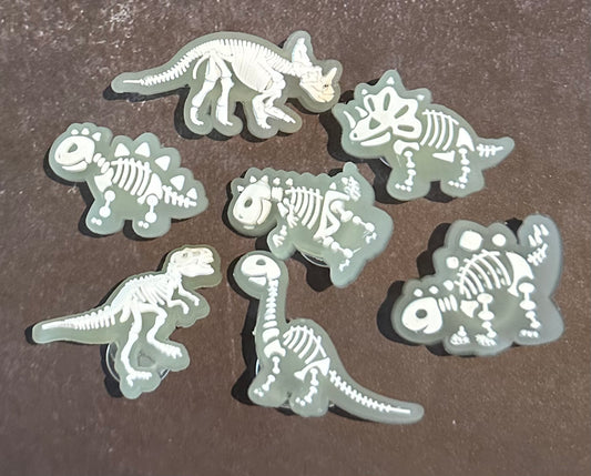 Glow in the Dark Dino/white shoe charm set