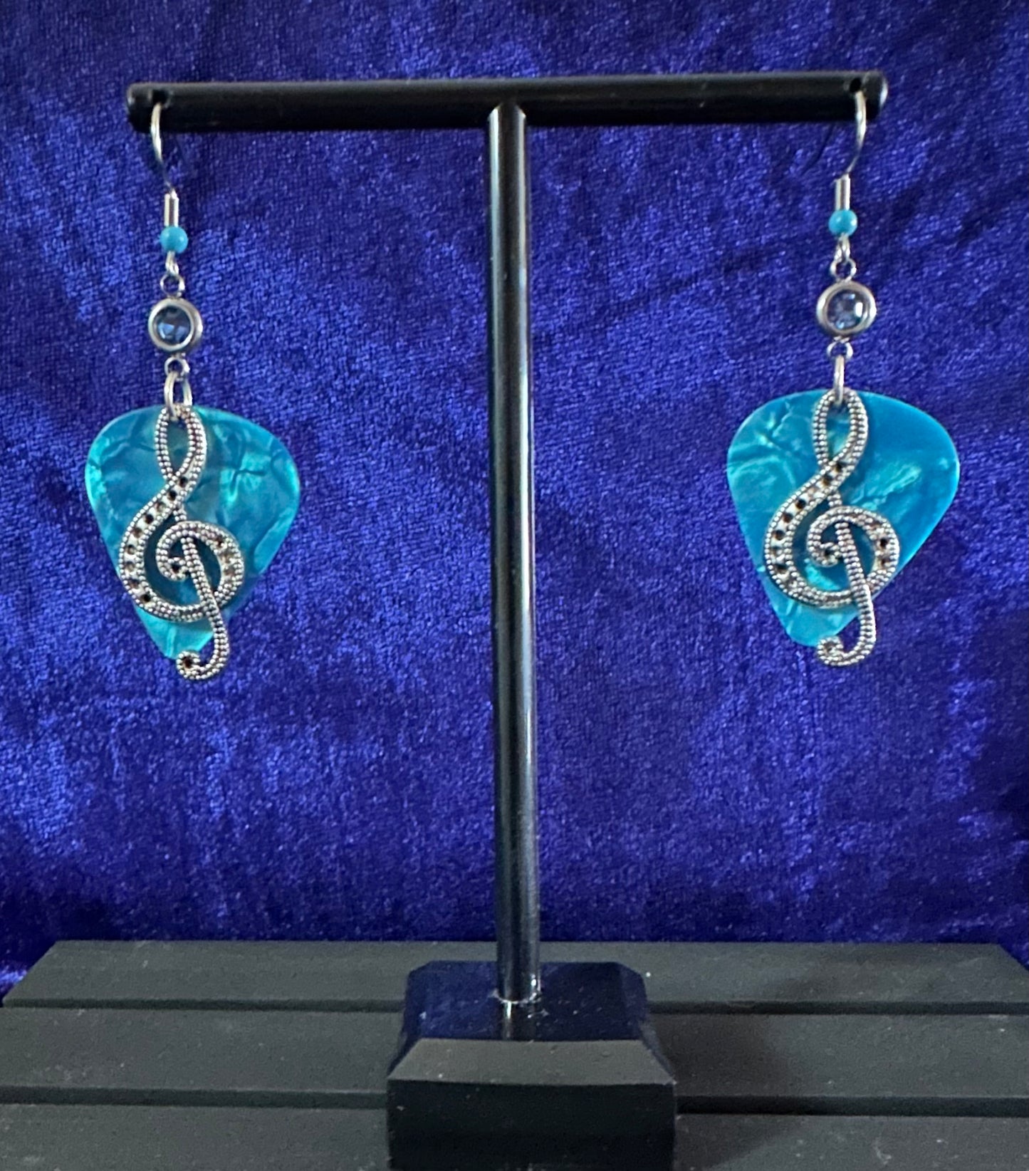 Blue Guitar Pick Trebble clef Earrings