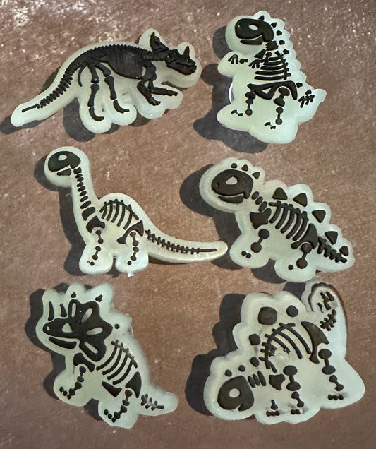 Glow in the dark Dino/black shoe charm set
