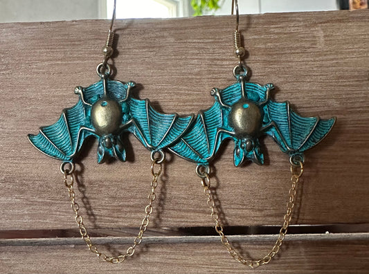 Spooky Hanging Teal/Gold Bats