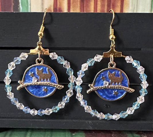 Moon Kitty hoop Earrings