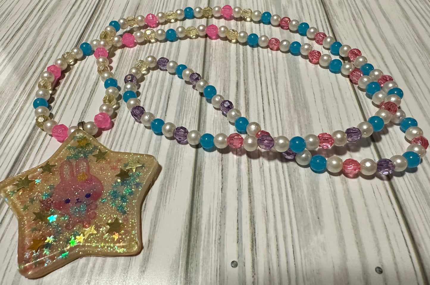 Beaded Necklace with bunny Resin pendant