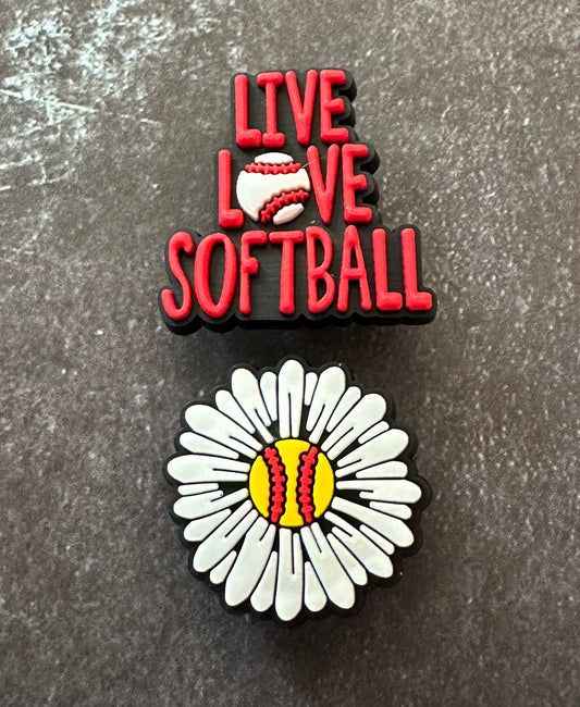 Live love softball shoe charm set