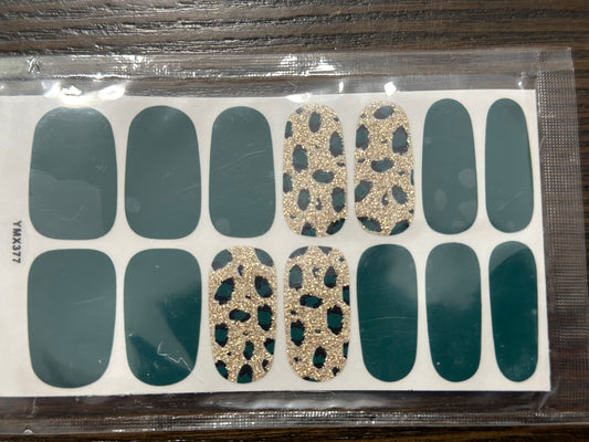 Forest green/Gold Leopard Nail Polish Strips