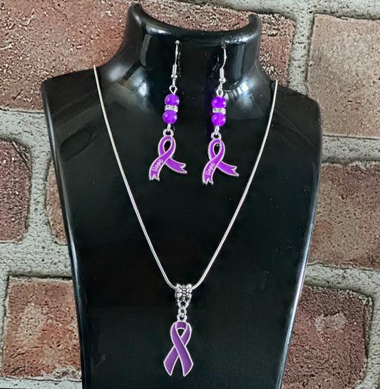 Purple Ribbon Jewelry Set