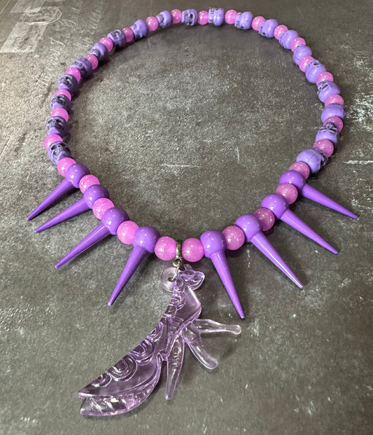 Purple beaded spike/bug necklace