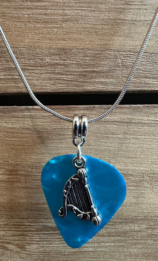 Harp blue Guitar Pick Necklace