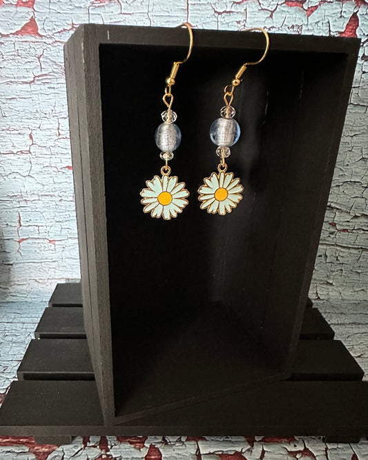 Blue Daisy flower Earrings
