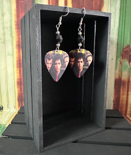 Green Day faces Guitar Pick Earrings