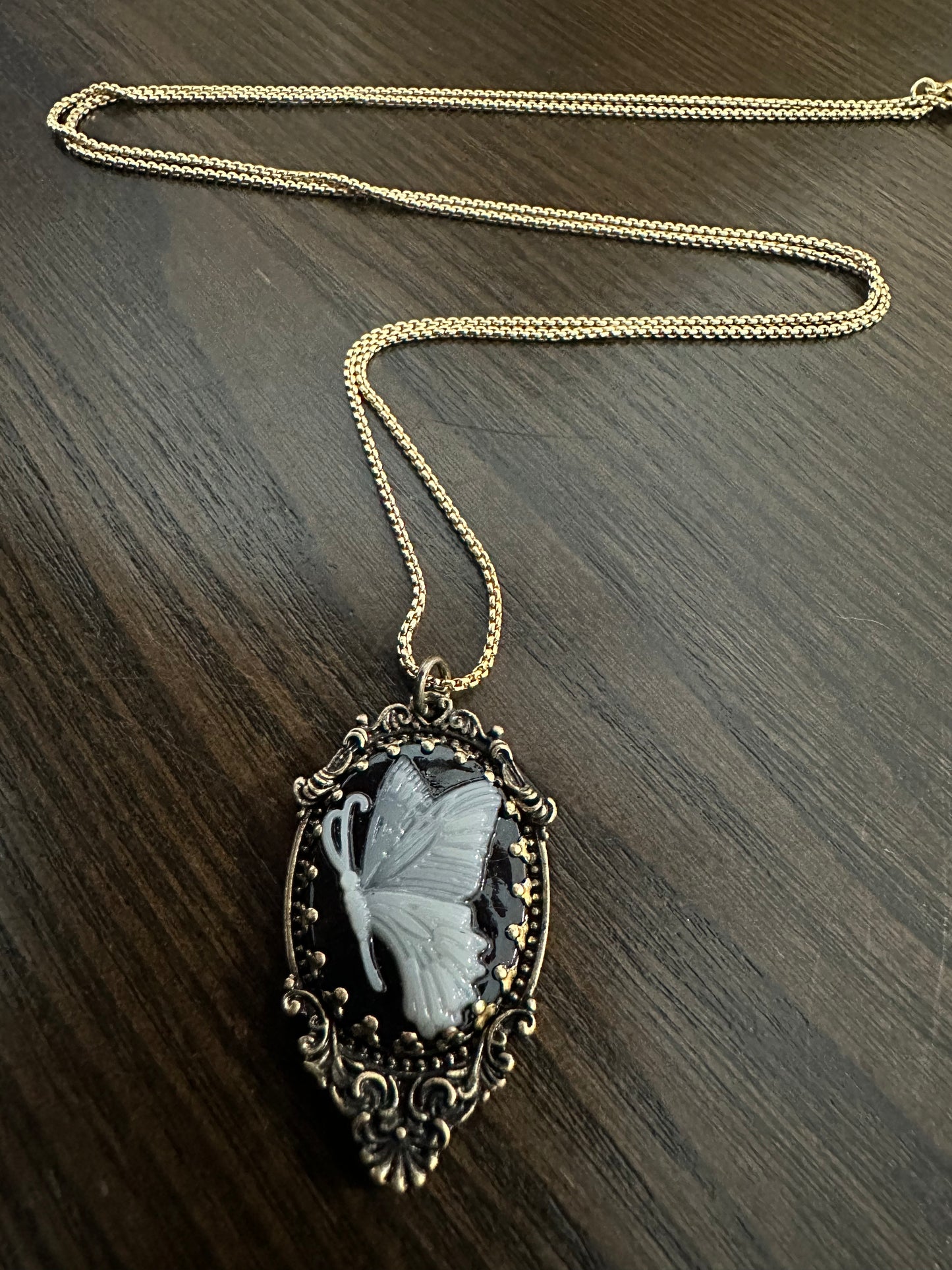 Butterfly Cameo Pendant Necklace