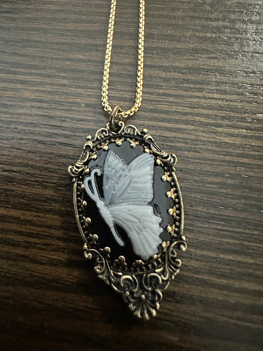 Butterfly Cameo Pendant Necklace