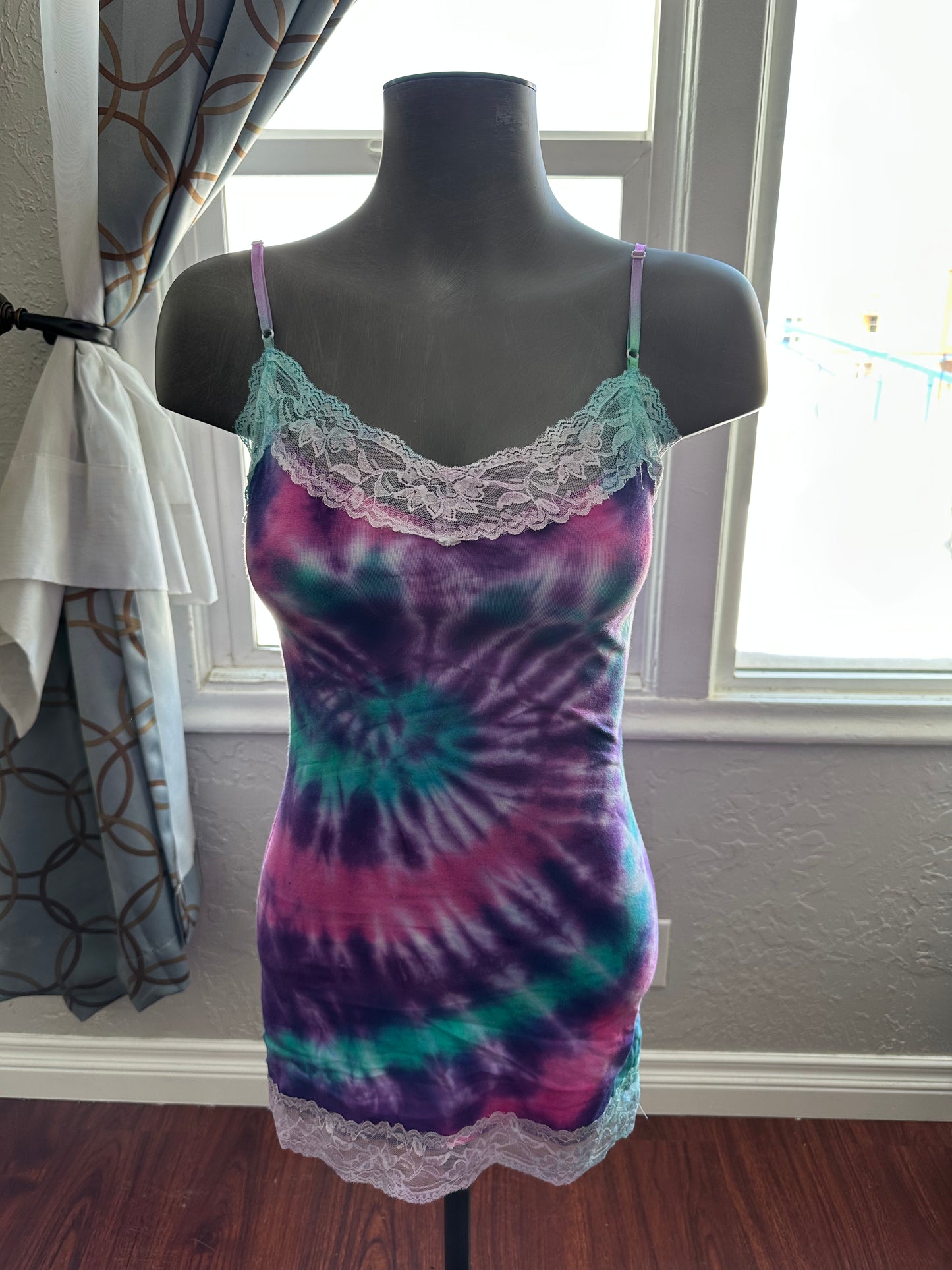 Cami Tank with lace spiral tie-dye