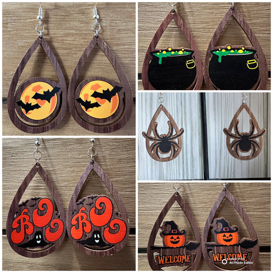 Spooky Wood Teardrop Earrings