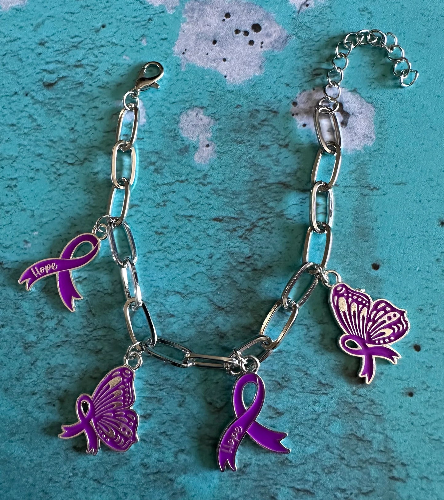Purple Ribbon Awareness Charm Bracelets
