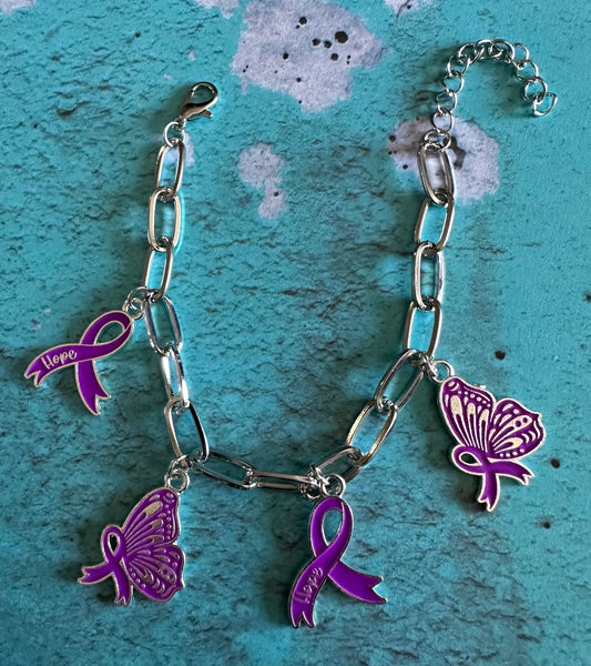 Purple Ribbon Awareness Charm Bracelets
