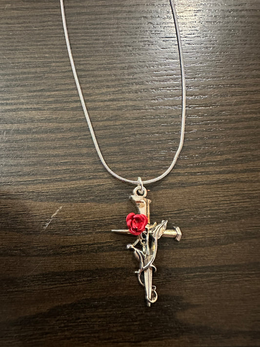 Cross with Rose Necklace