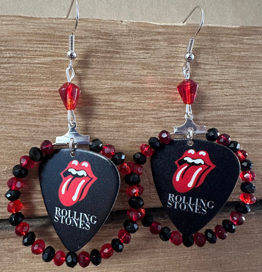 Rolling Stones Beaded Guitar Pick Earrings