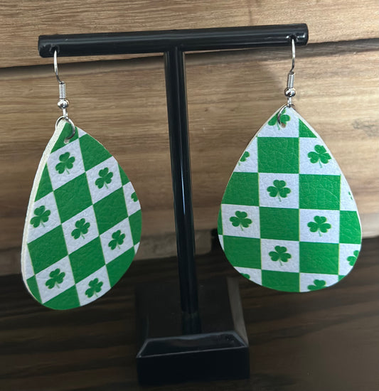 Lucky clover checker Teardrop Earrings