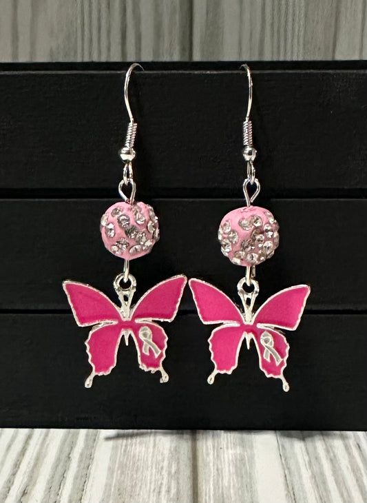 Butterfly Breast Cancer Awareness Earrings