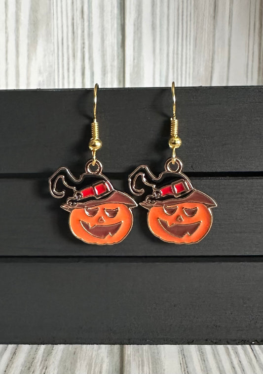 Witchy Jack-O-Lantern Charm Earrings