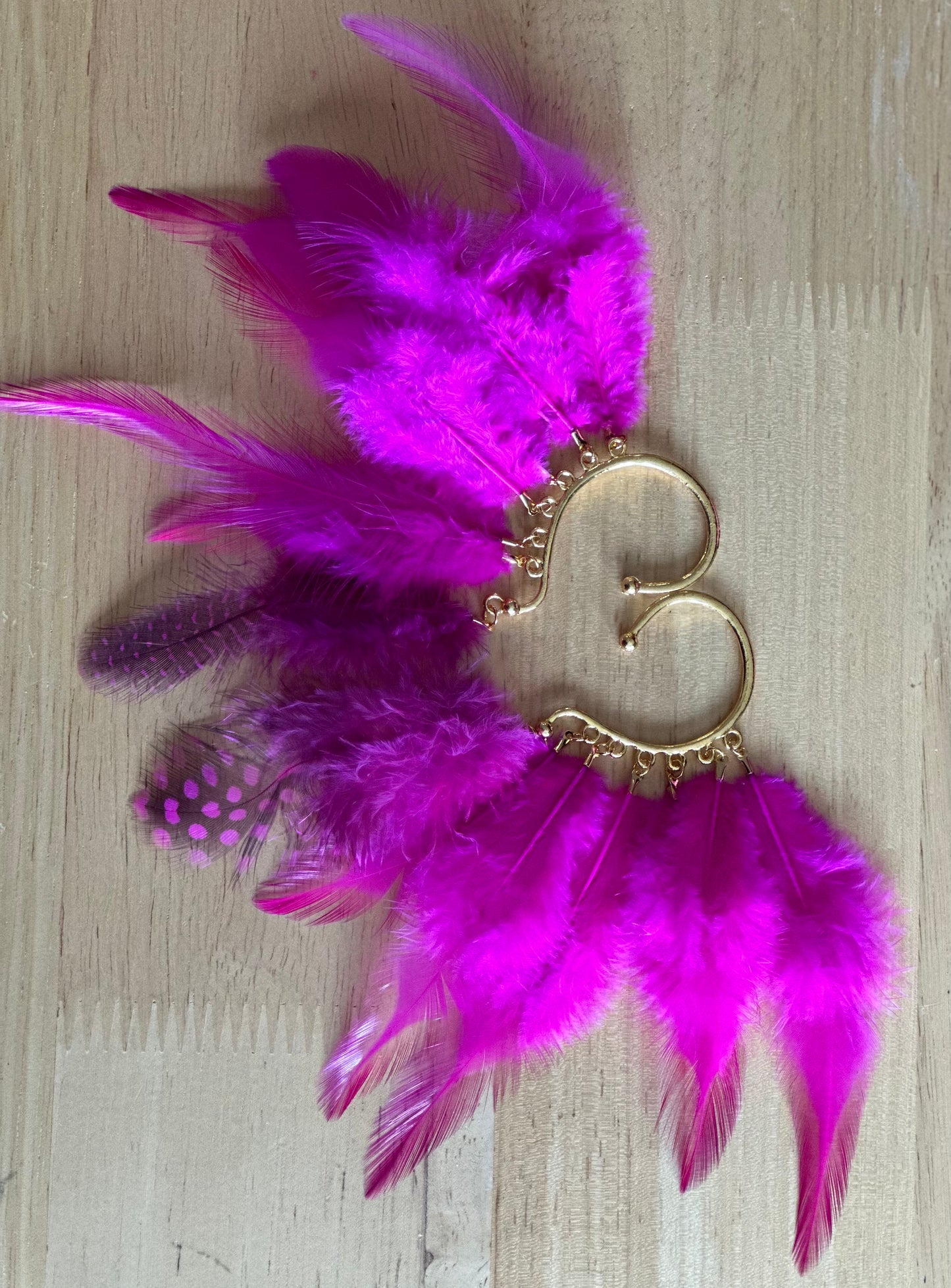 Pink Feather Ear Cuffs