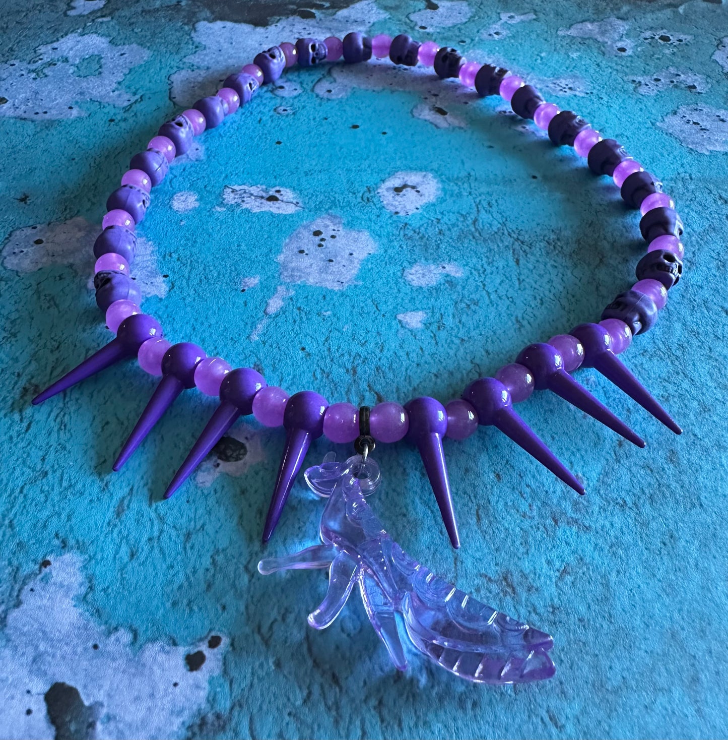 Kids purple beaded spike/bug necklace