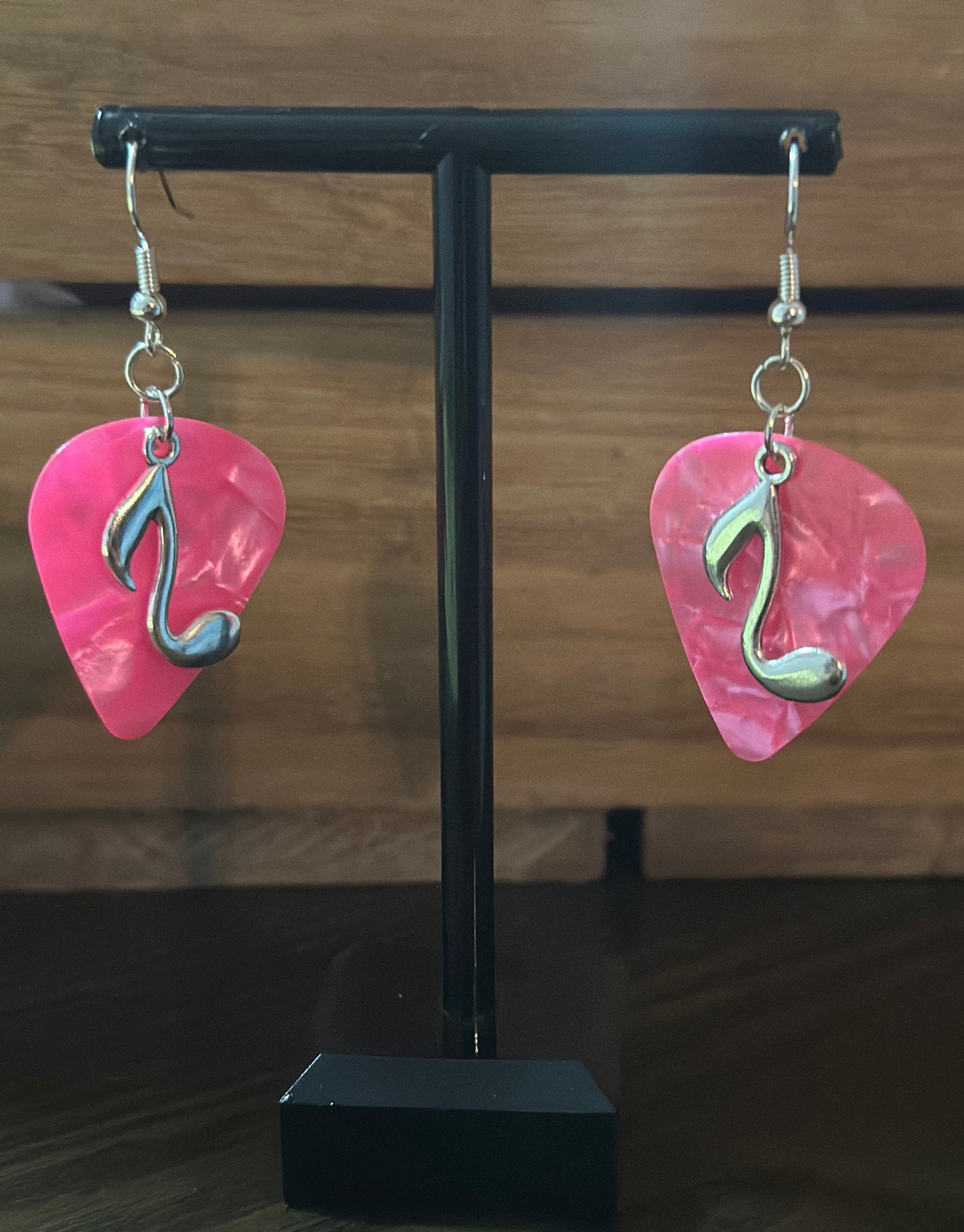 Pink Guitar Pick Earrings