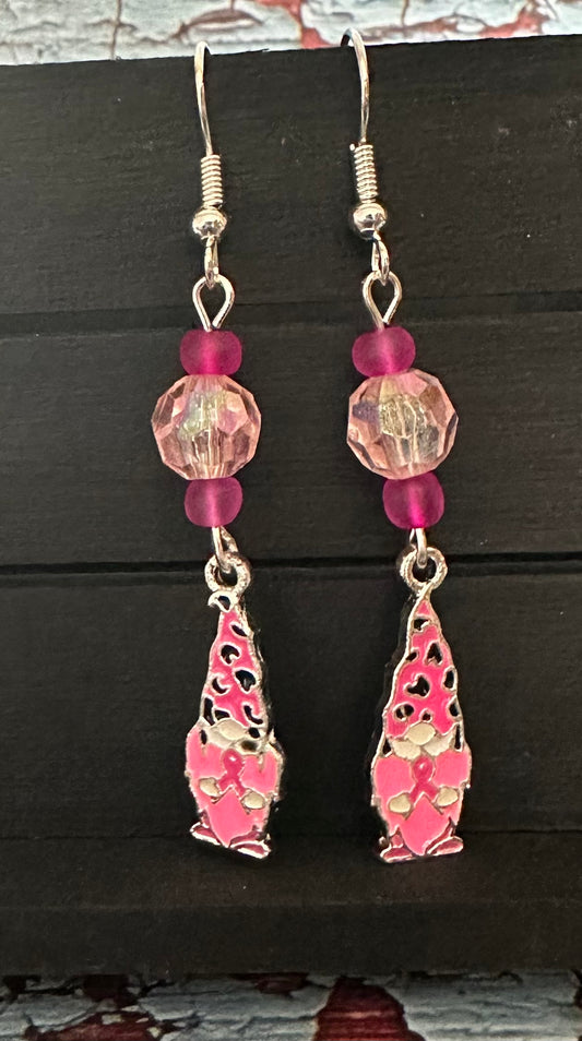 Breast Cancer Awareness Gnome Earrings