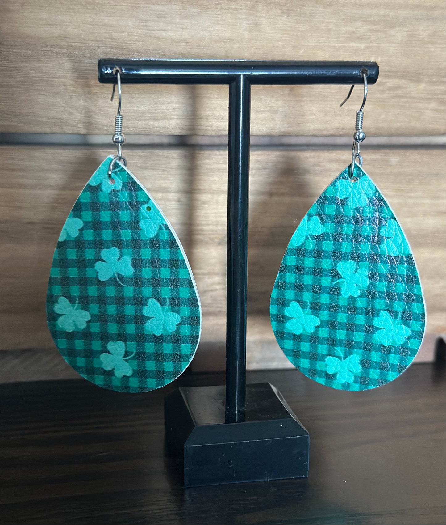 Lucky clover plaid teardrop earrings