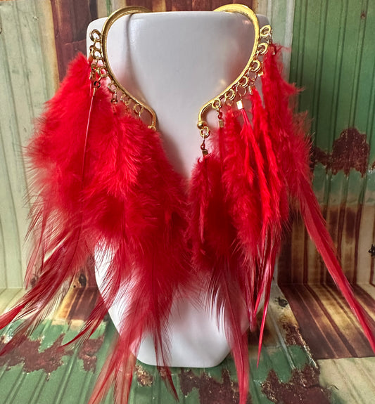 Red Feather Ear Cuffs