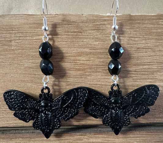 Spooky Black Moth Earrings