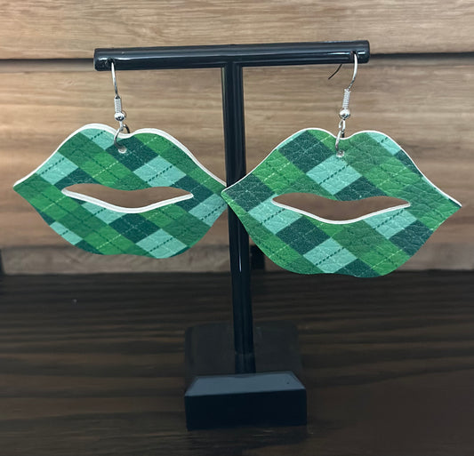 Green Argyle Lips Earrings