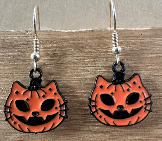 Spooky Kitty Pumpkin Earrings