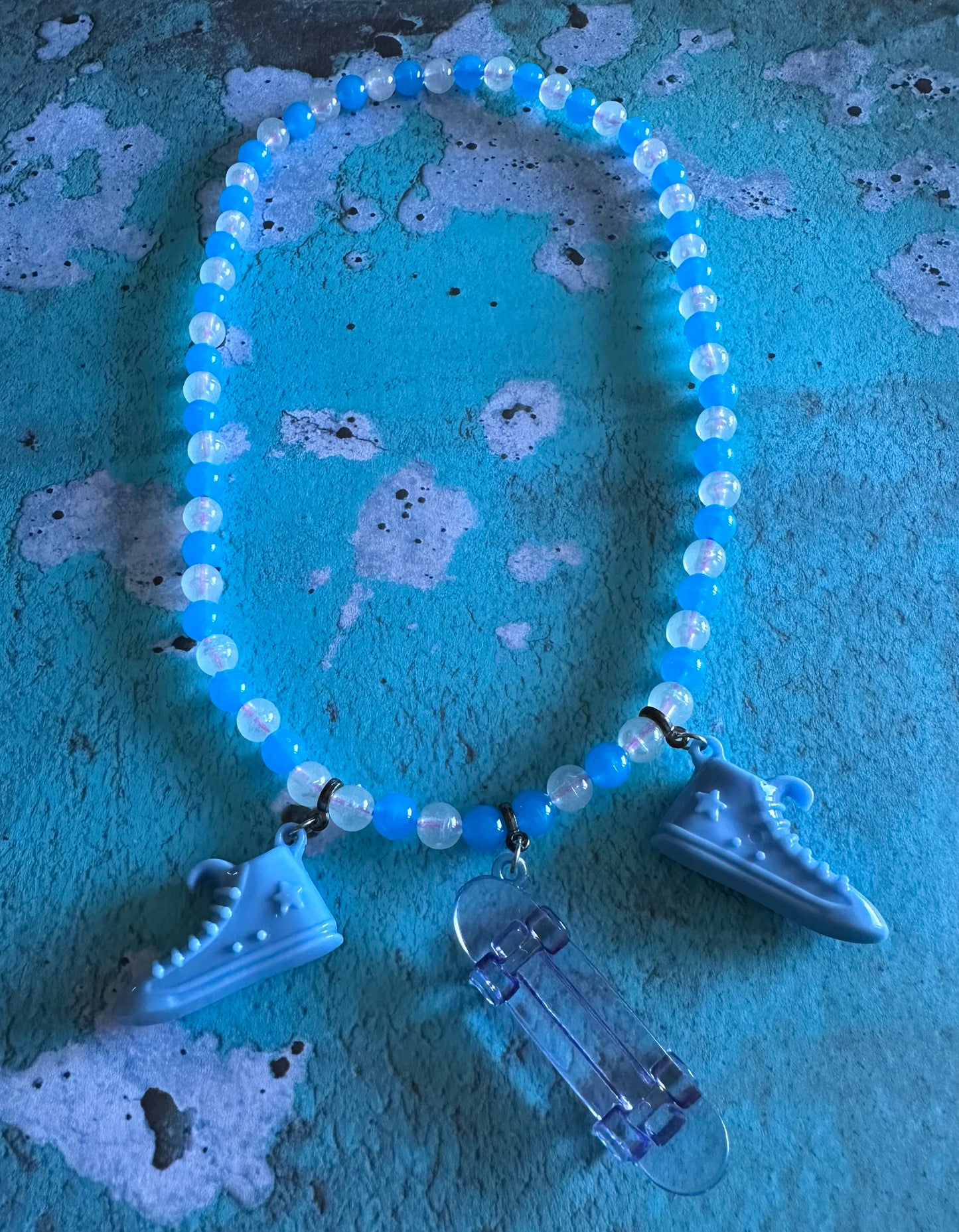 Kids Blue Beaded skateboard & sneakers necklace