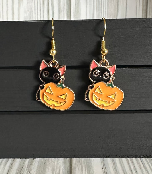 Spooky Kitty/Jack-o-lantern charm Earrings