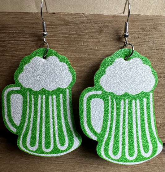 Green Beer Faux leather Earrings