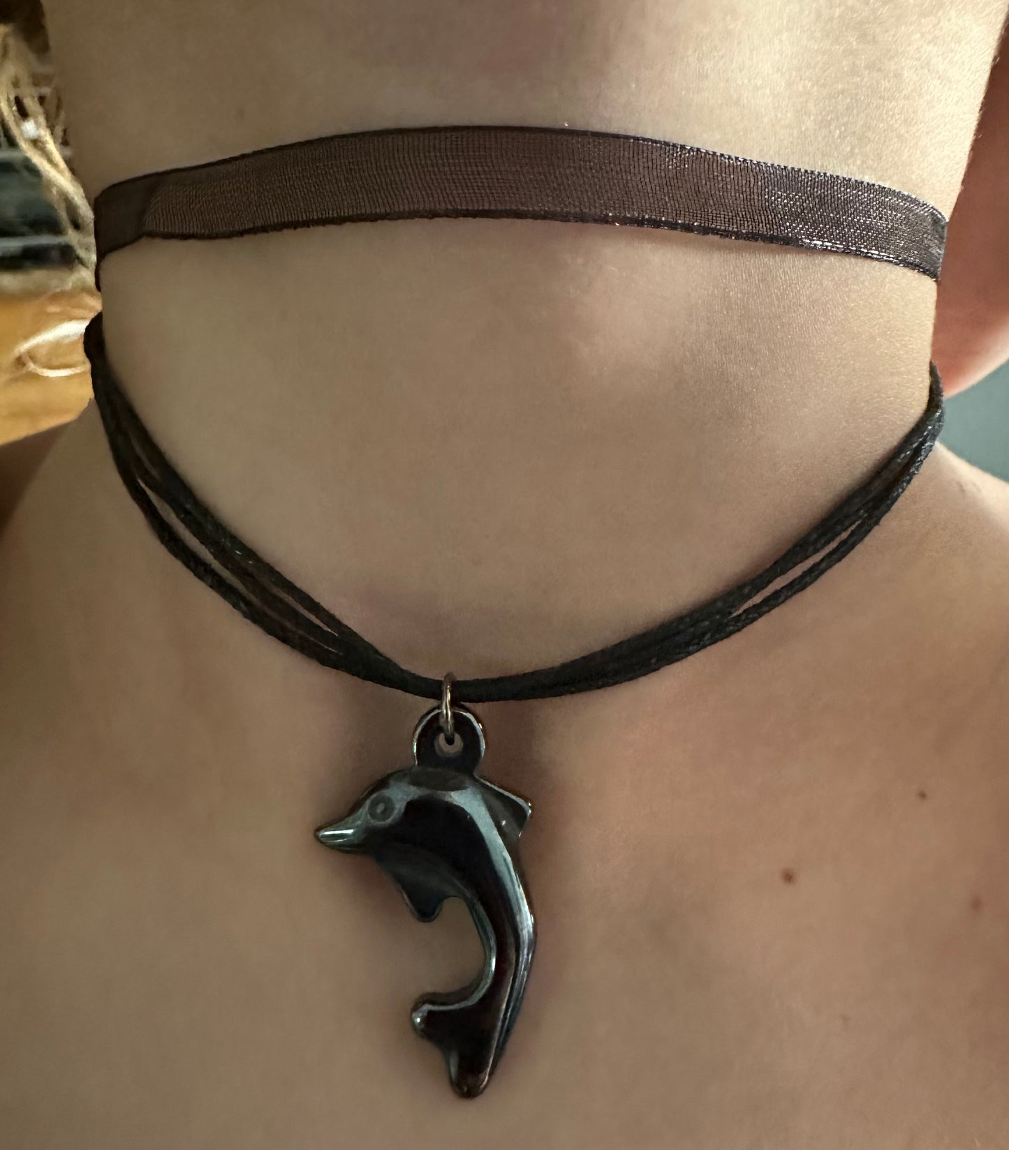 Dolphin Ribbon choker necklace