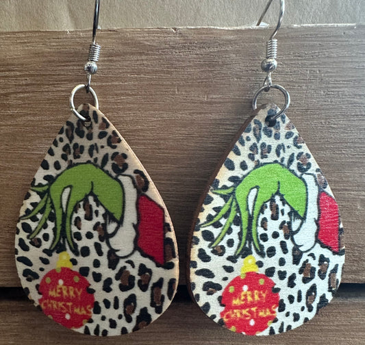 Merry Christmas leopard earrings