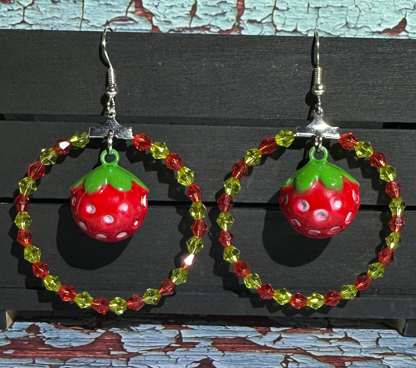 Strawberry Beaded hoop Earrings