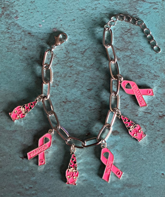 Breast Cancer Awareness Gnomes/Ribbons charm Bracelet