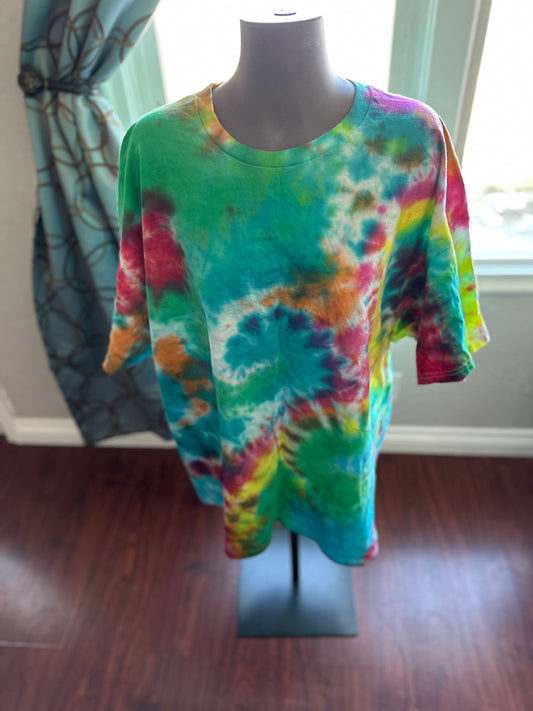Rainbow spiral splatter Tie-Dye tee 3XL