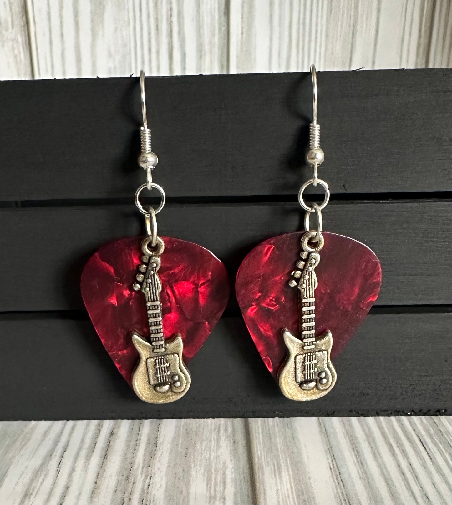 Red Guitar Pick Earrings